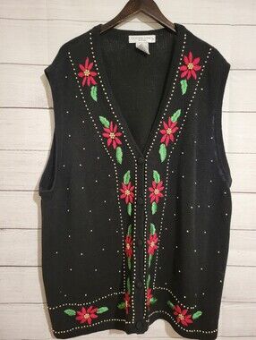 Vintage Victoria Jones Size 3X Plus Christmas Black  Sweater Vest